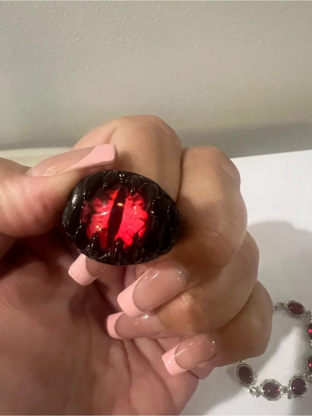 Vintage-Inspired Gothic Red Dragon Eye Jewelry Lot Necklace Earrings Ring